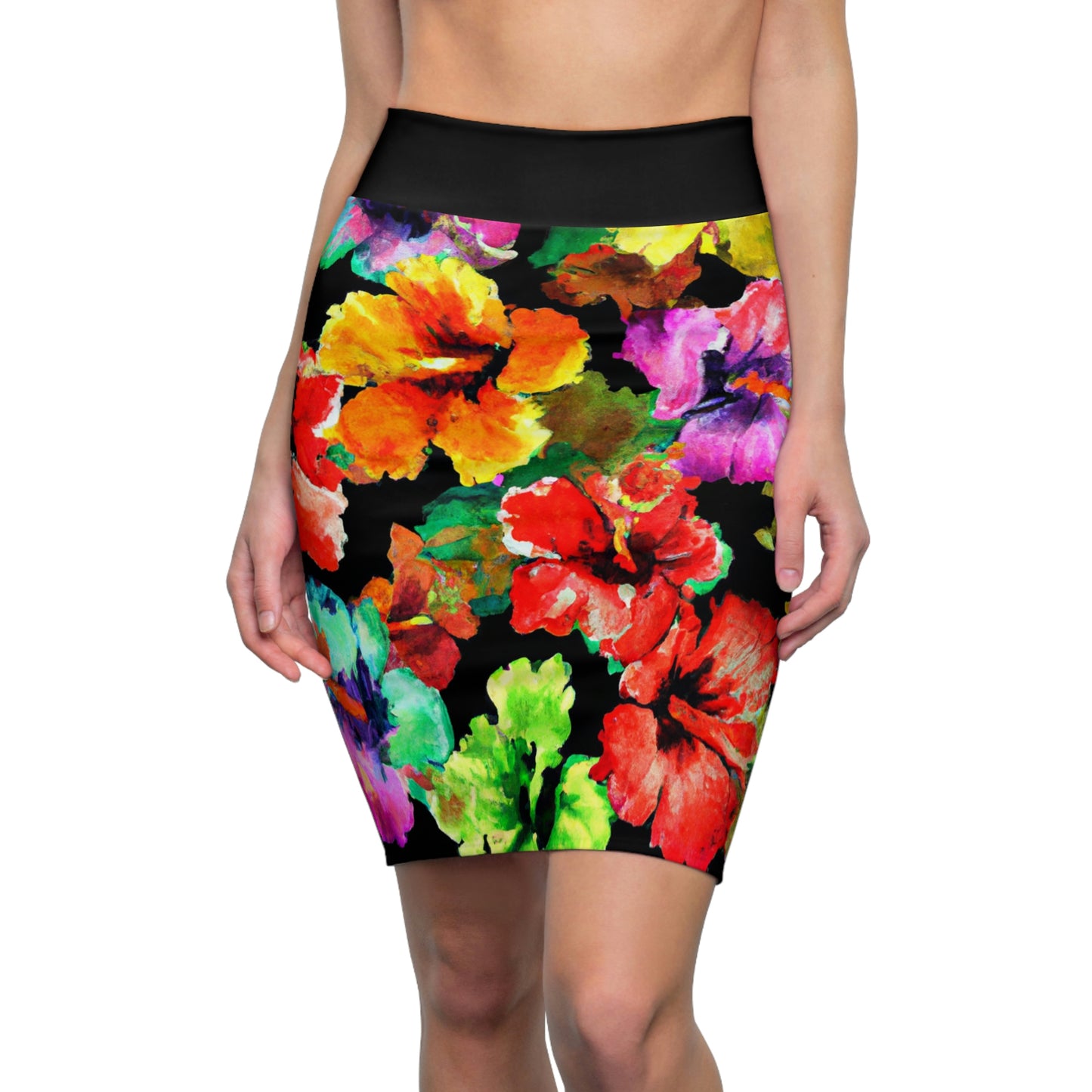 Hibiscus Watercolor 1 - AI Art - Women's Pencil Skirt