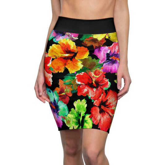 Hibiscus Watercolor 1 - AI Art - Women's Pencil Skirt