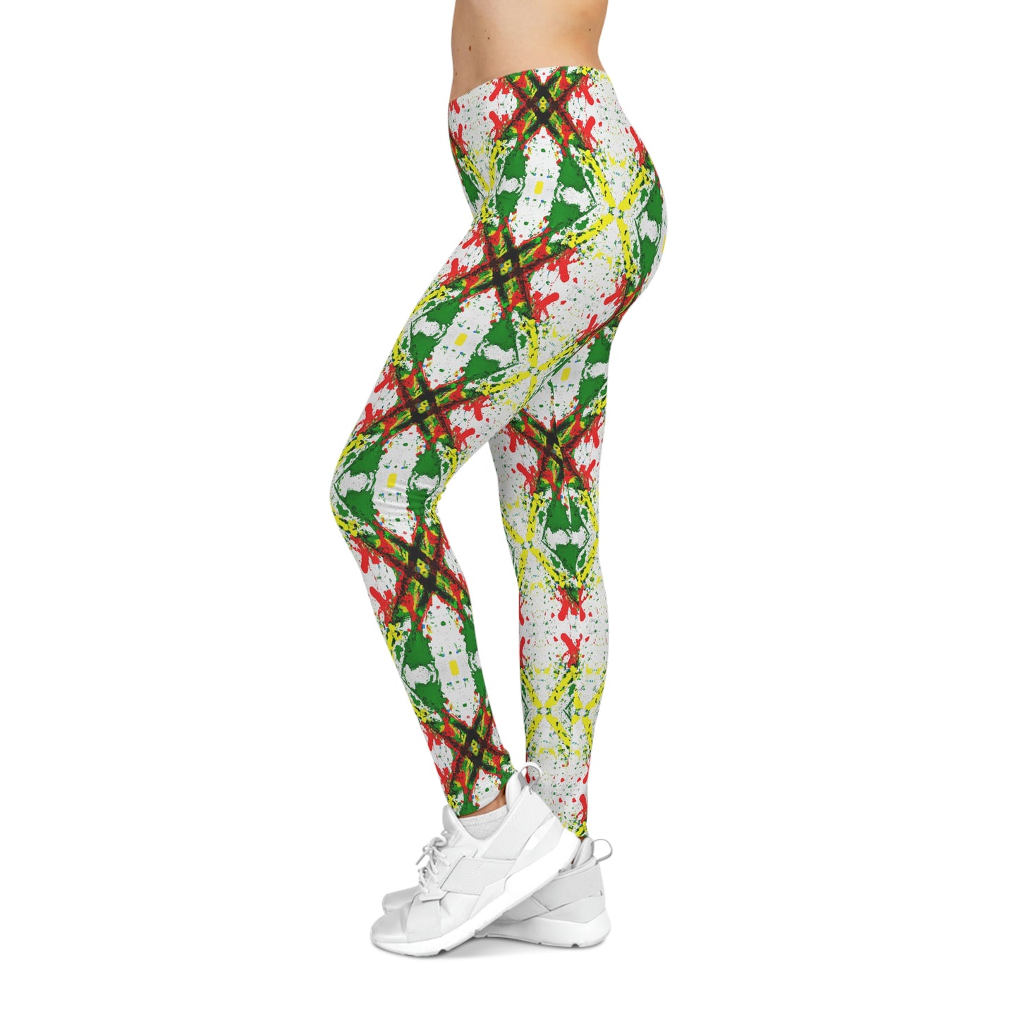 Rasta Paint Splatter Tic-Tac-Toe Pattern - AI Art - Women's Casual Yoga Leggings