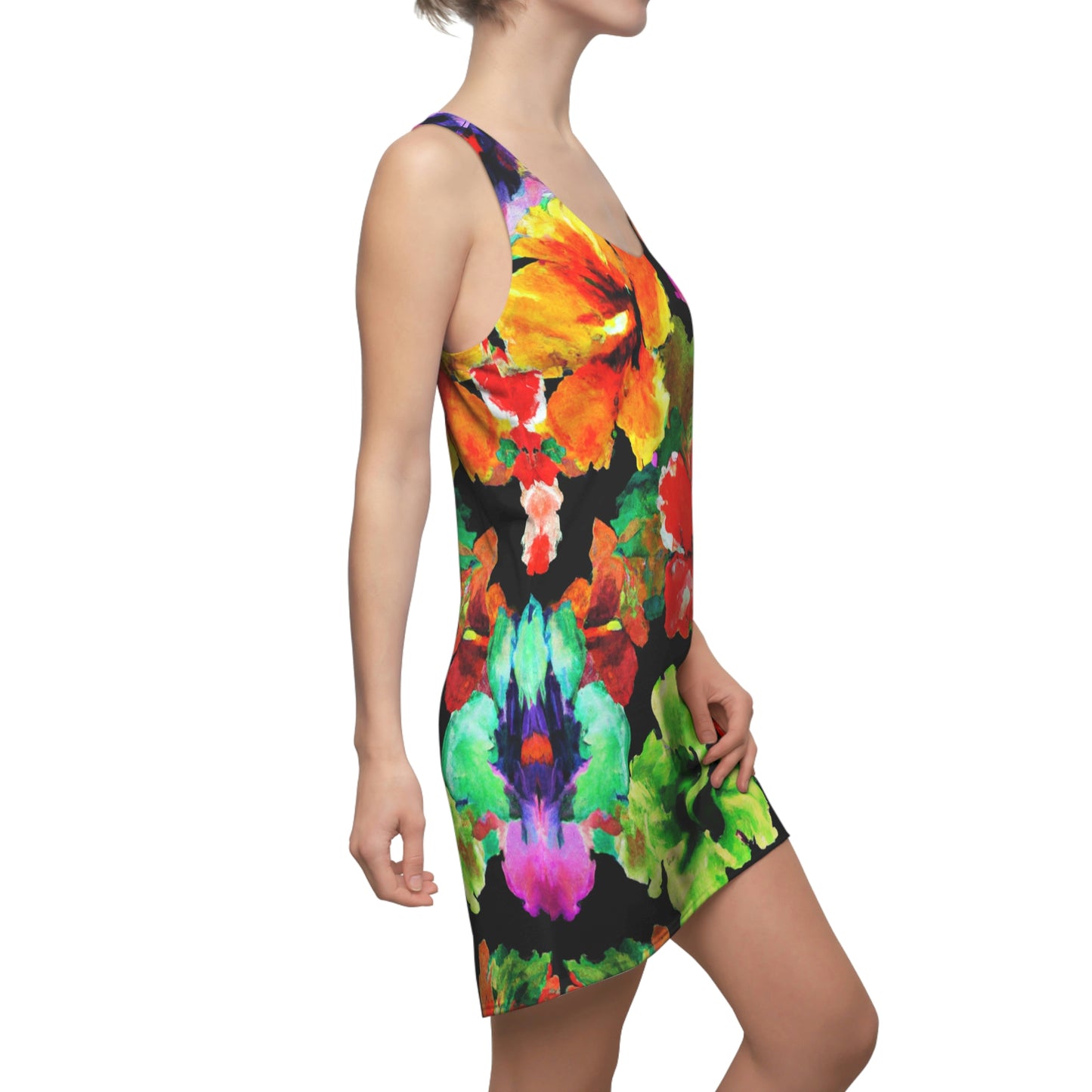 Hibiscus Watercolor 1  - AI Art - Women's Cut & Sew Racerback Dress