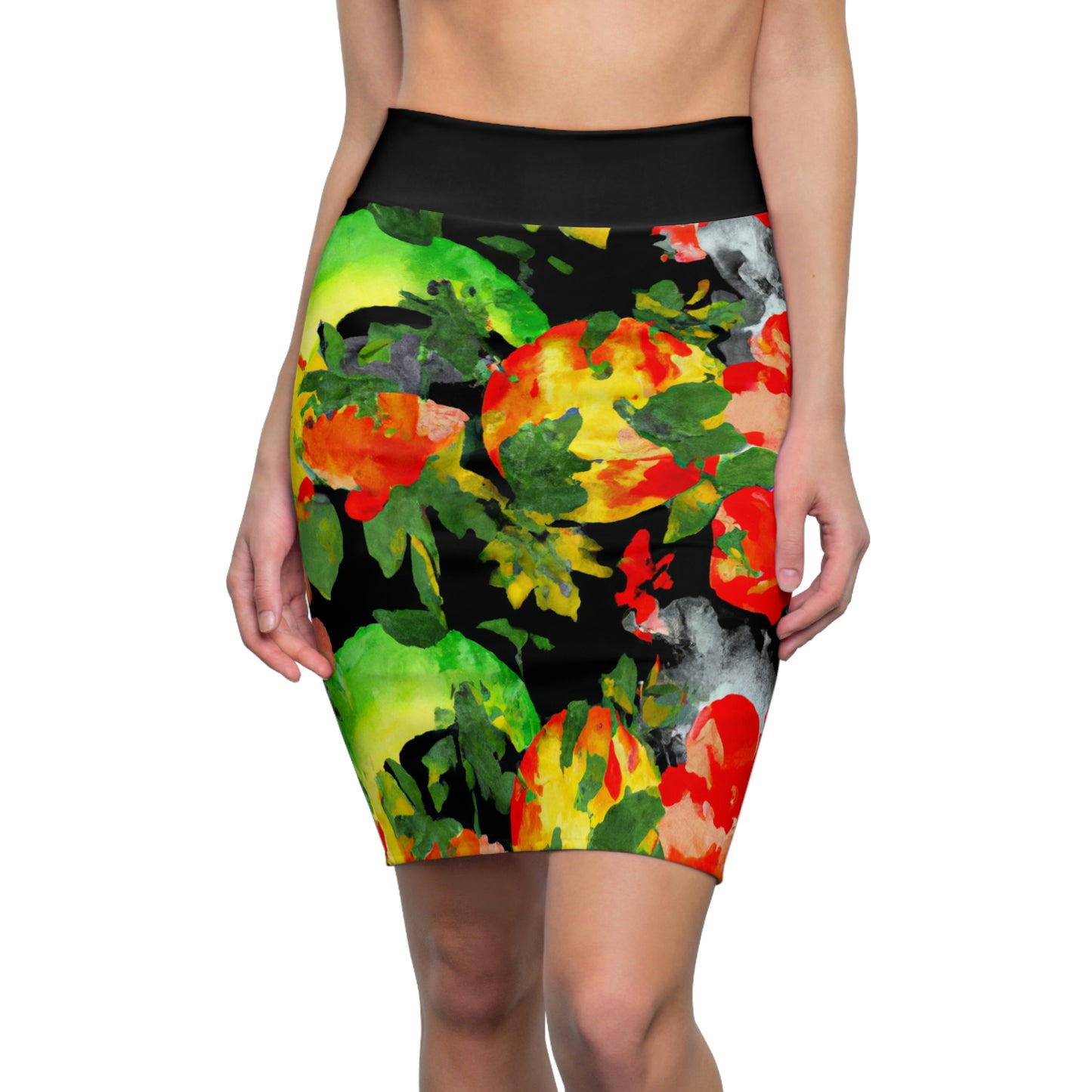 Peach Tree Watercolor - AI Art - Women's Pencil Skirt