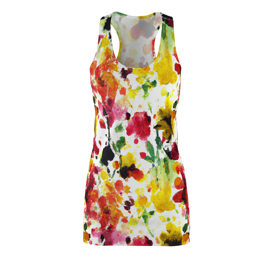 Floral Watercolor (RGYB) - AI Art - Women's Cut & Sew Racerback Dress