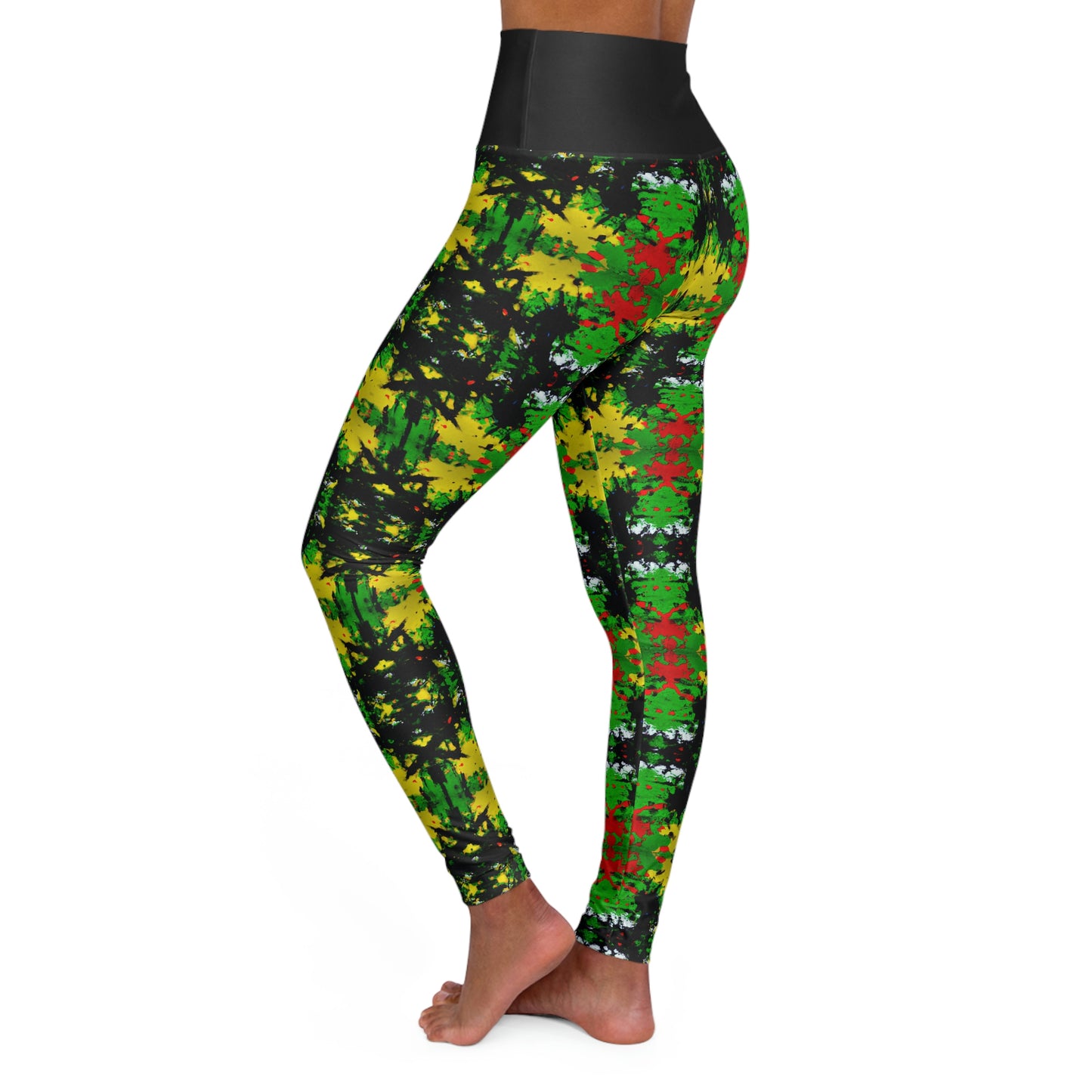 Rasta Star 1 - AI Art - High Waisted Yoga Leggings