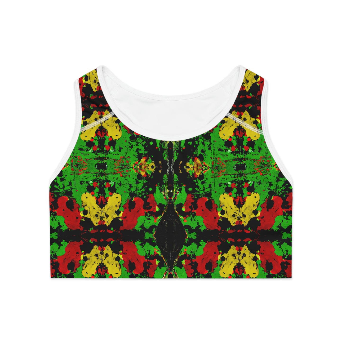 Rasta Paint Splatter Symmetry - AI Art - Sports Bra