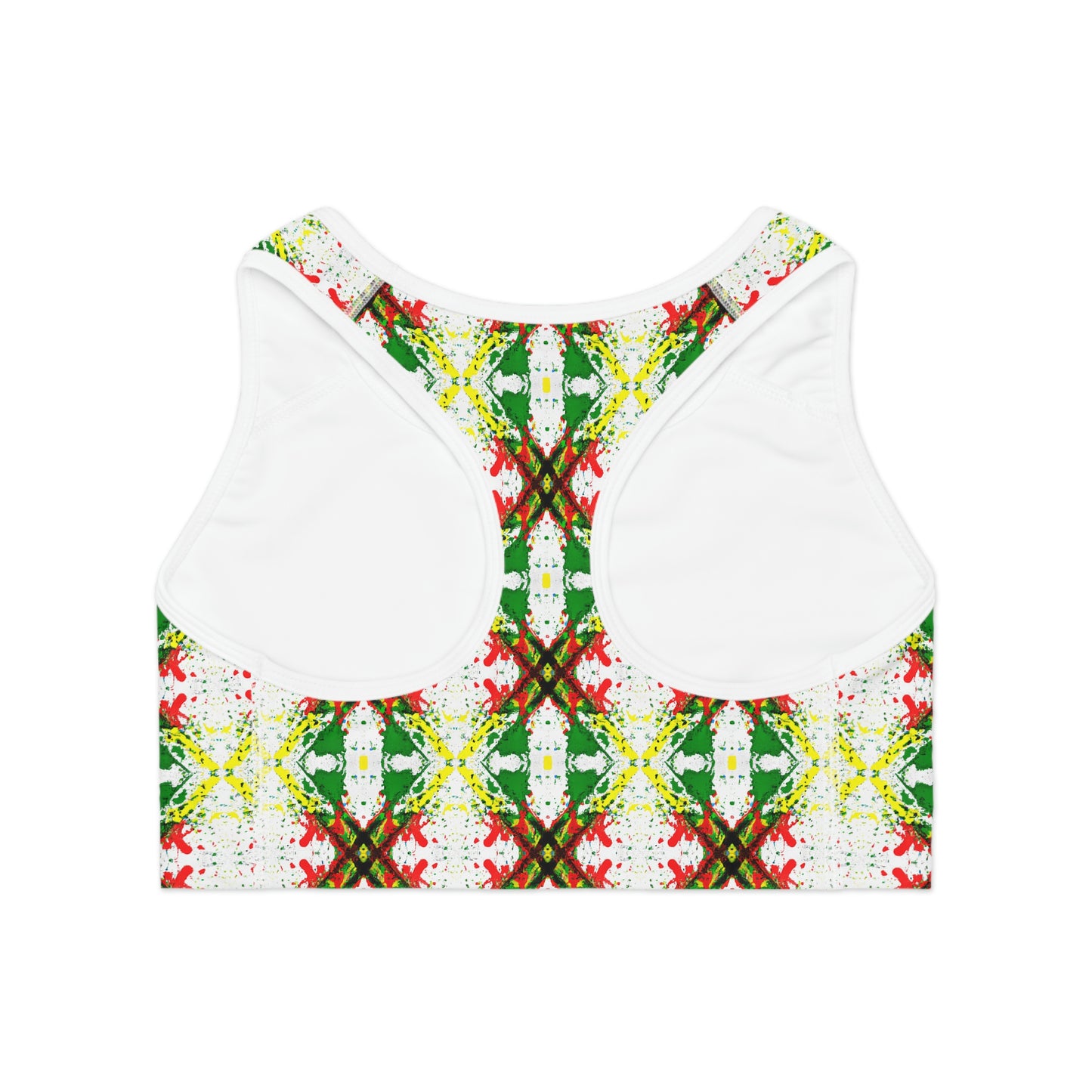 Rasta Paint Splatter Tic-Tac-Toe Pattern - AI Art - Sports Bra