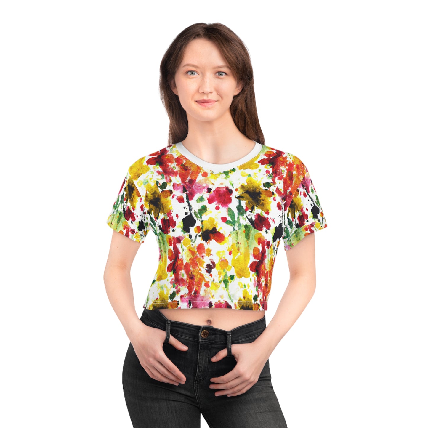 Floral Watercolor (RGYB) - AI Art - Crop Tee