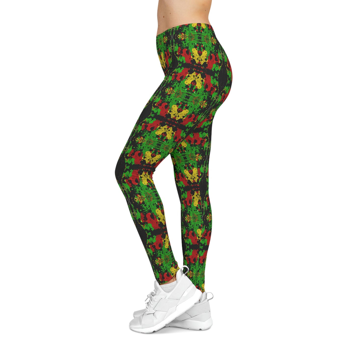 Rasta Paint Splatter Symmetry - AI Art - Women's Casual Yoga Leggings