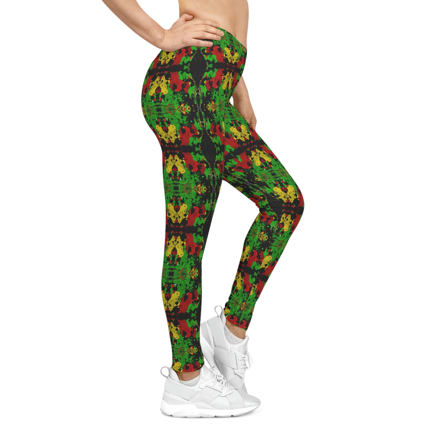 Rasta Paint Splatter Symmetry - AI Art - Women's Casual Yoga Leggings