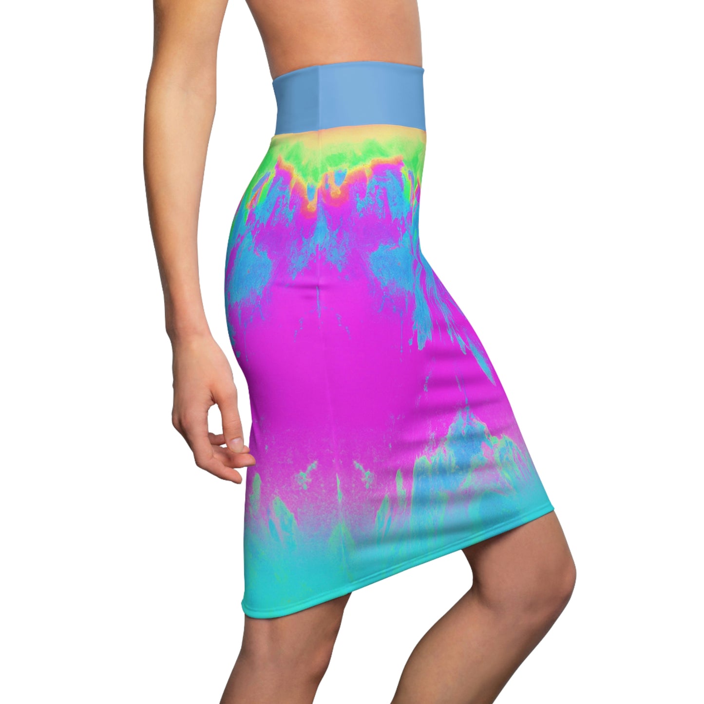 Hyperwave Pink/Blue/Green - AI Art - Women's Pencil Skirt