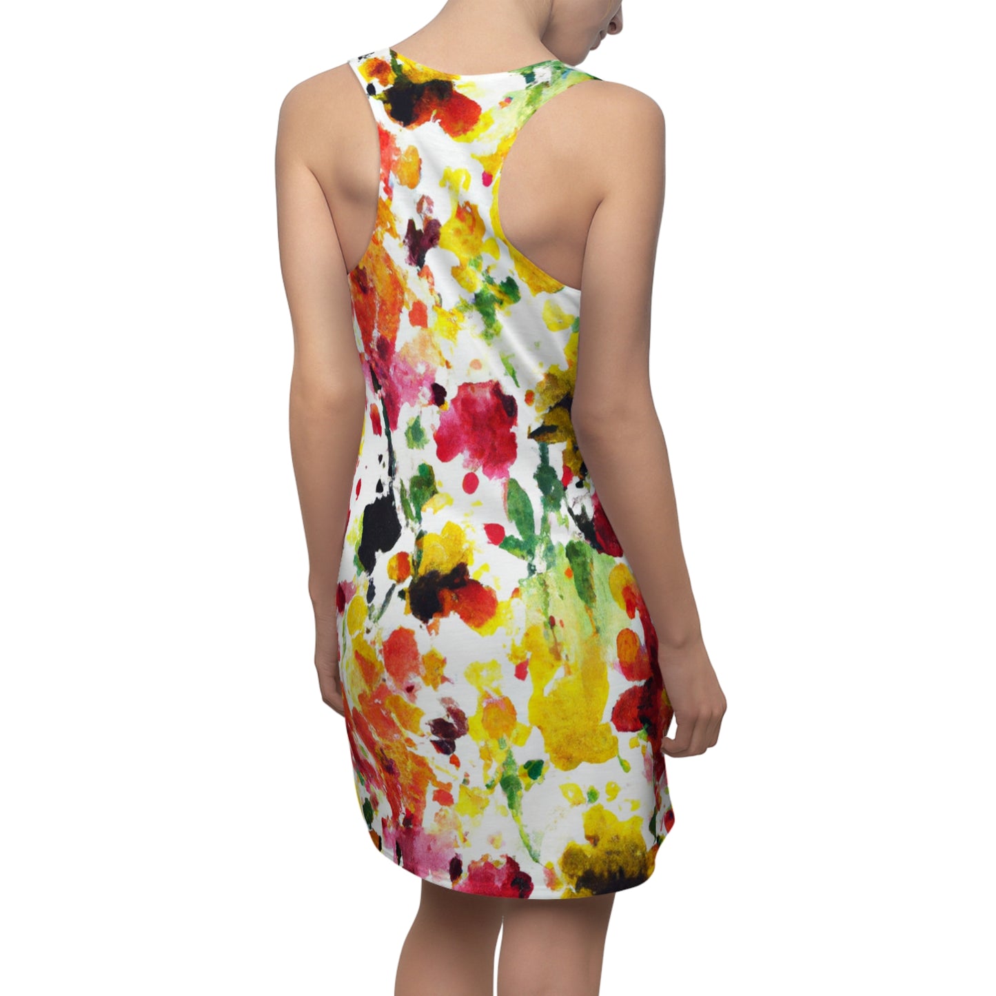 Floral Watercolor (RGYB) - AI Art - Women's Cut & Sew Racerback Dress