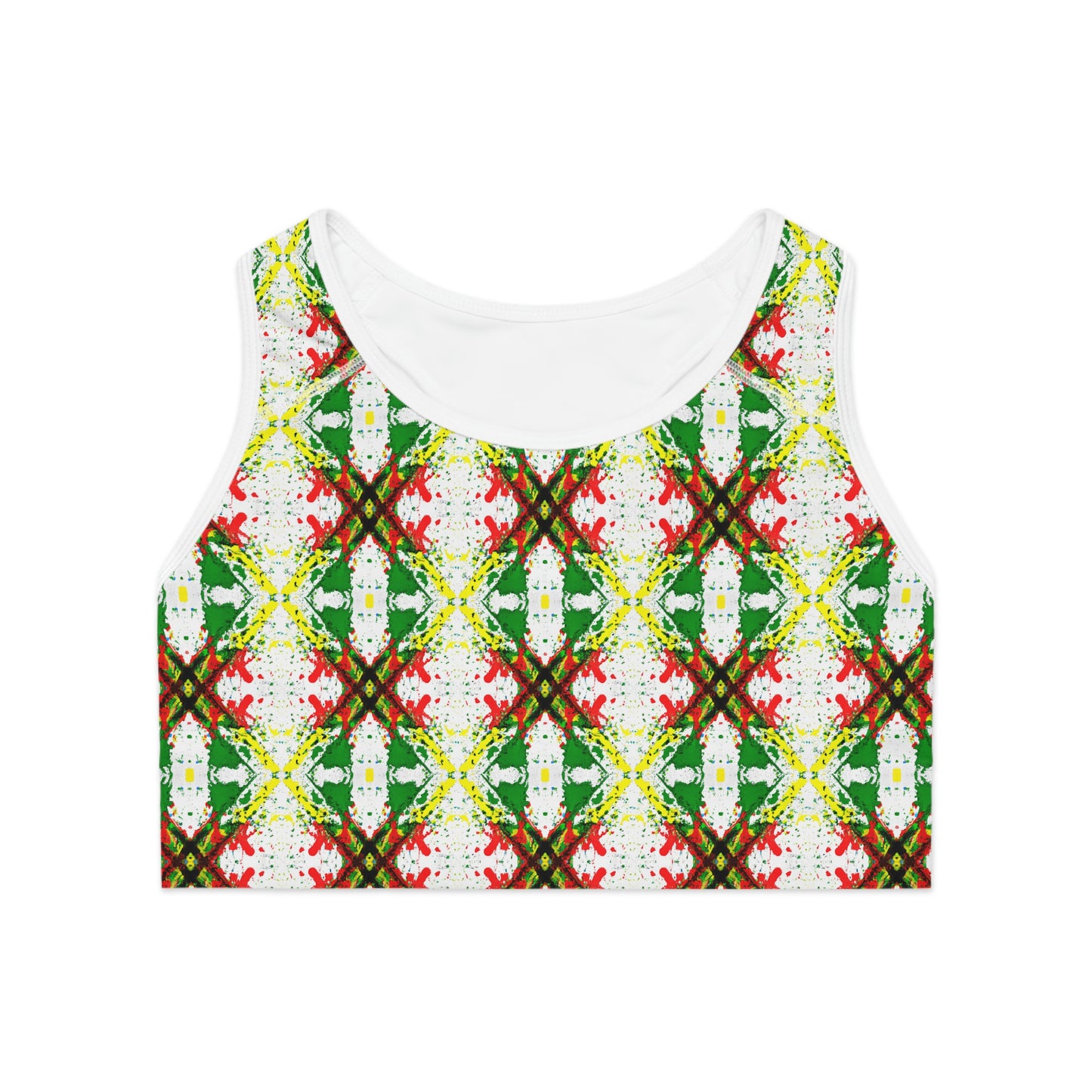 Rasta Paint Splatter Tic-Tac-Toe Pattern - AI Art - Sports Bra