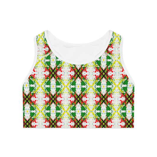 Rasta Paint Splatter Tic-Tac-Toe Pattern - AI Art - Sports Bra