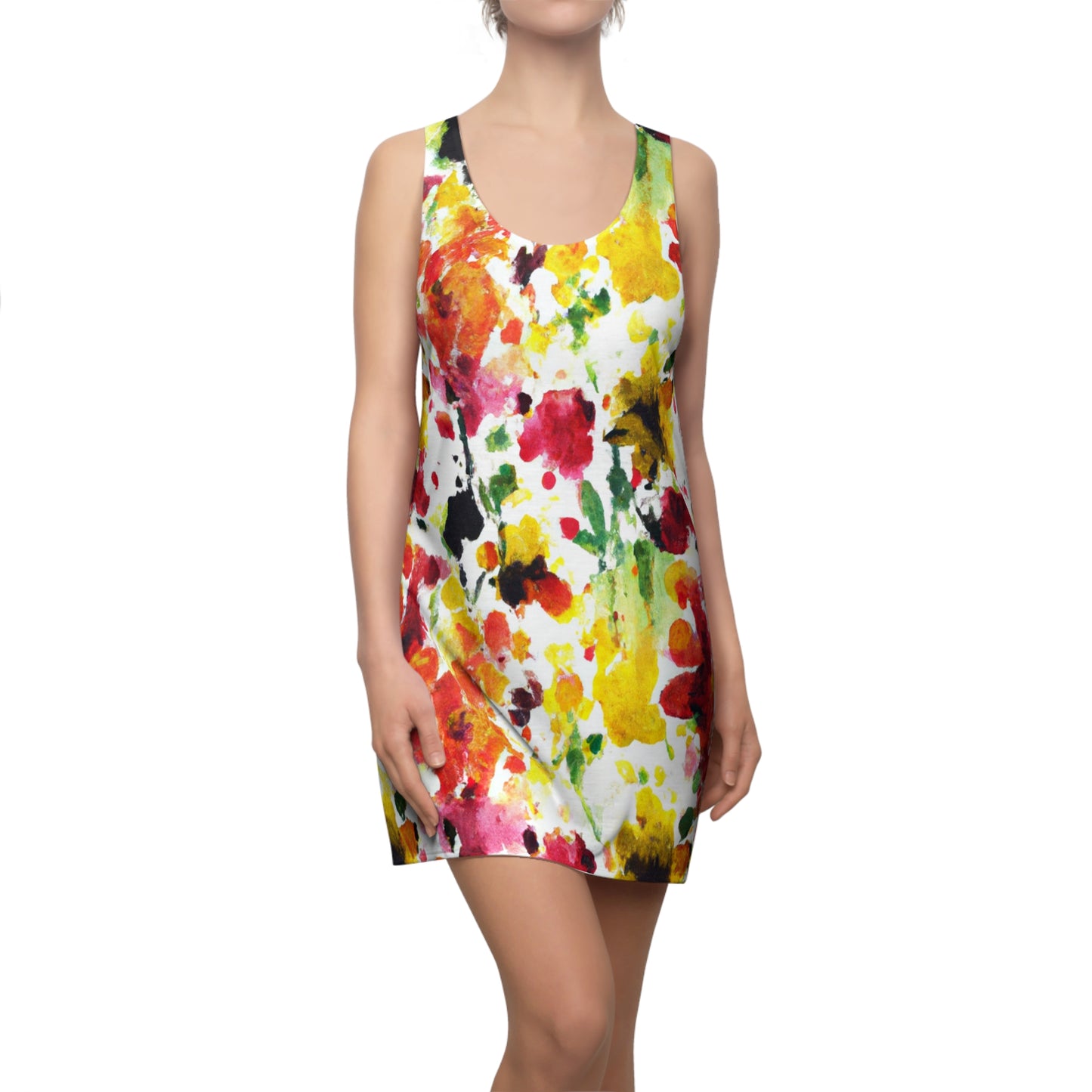 Floral Watercolor (RGYB) - AI Art - Women's Cut & Sew Racerback Dress