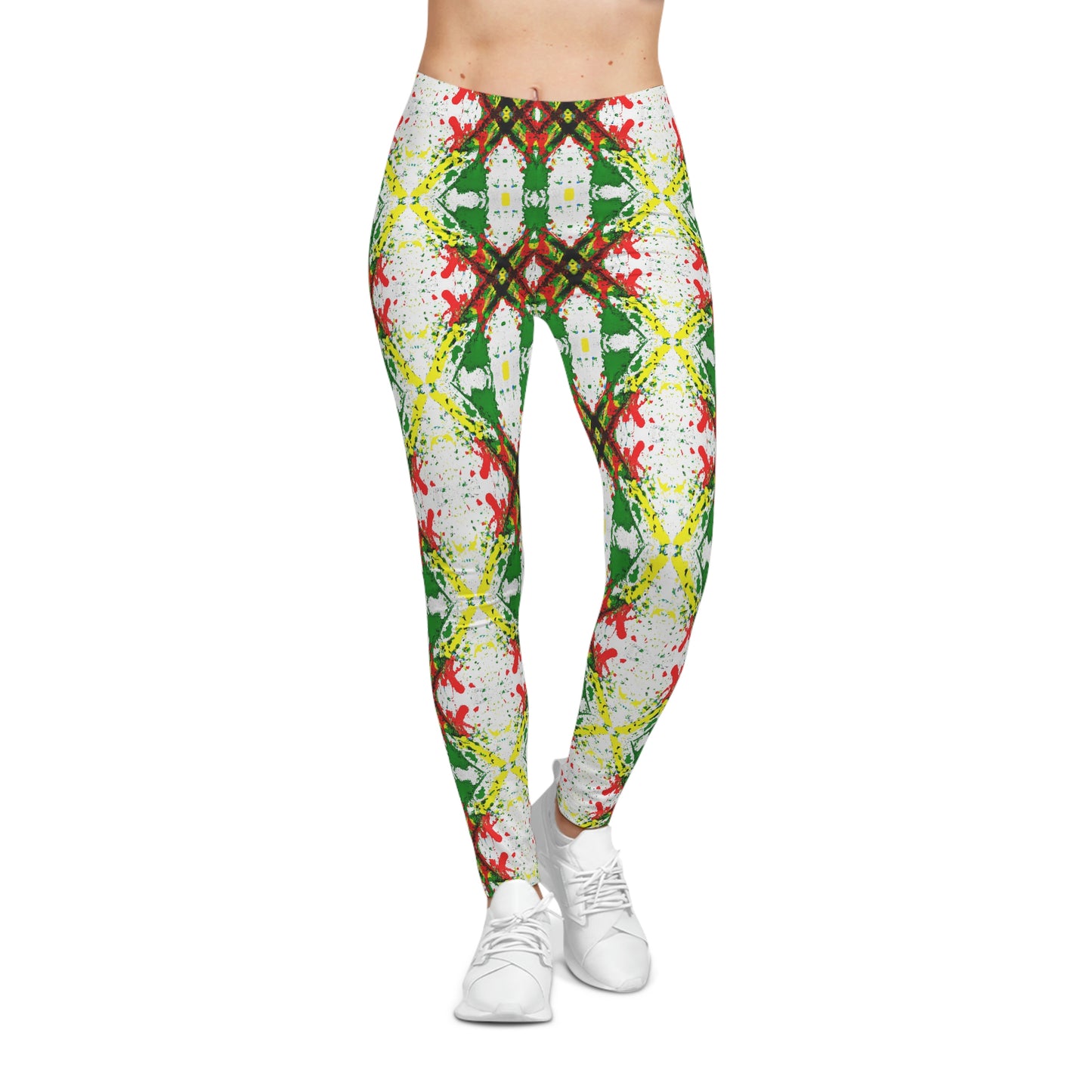 Rasta Paint Splatter Tic-Tac-Toe Pattern - AI Art - Women's Casual Yoga Leggings