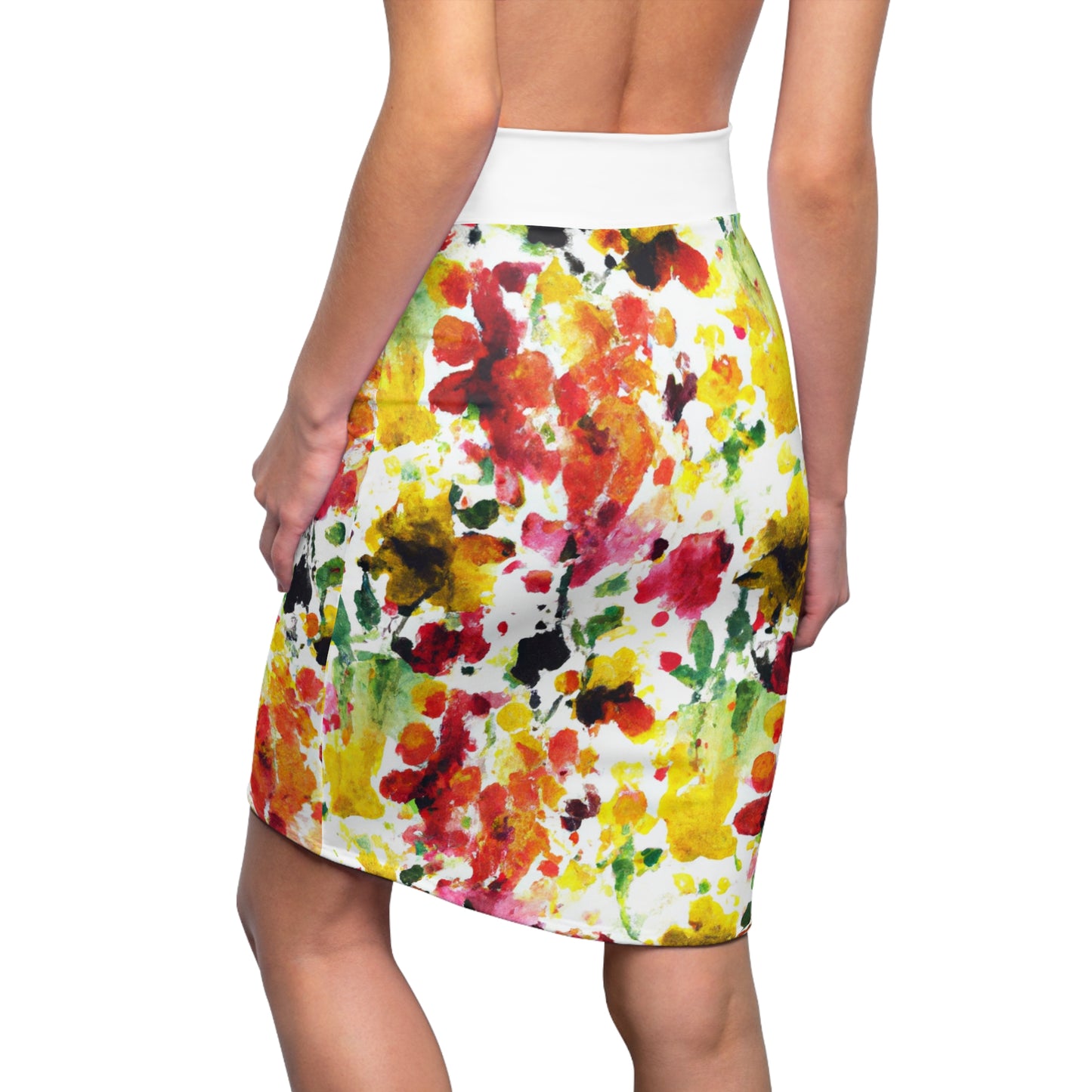 Floral Watercolor (RGYB) - AI Art - Women's Pencil Skirt