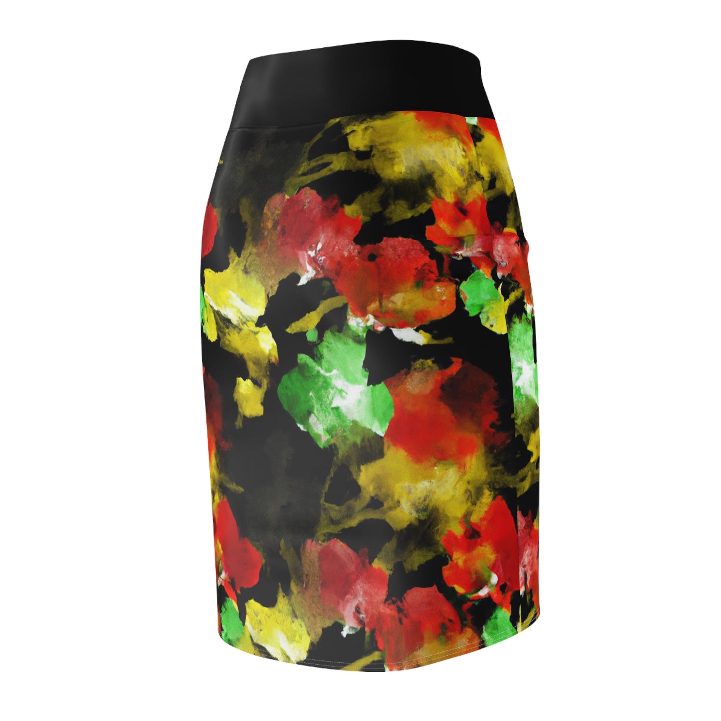 Floral Watercolor Black (RGYB) - AI Art - Women's Pencil Skirt