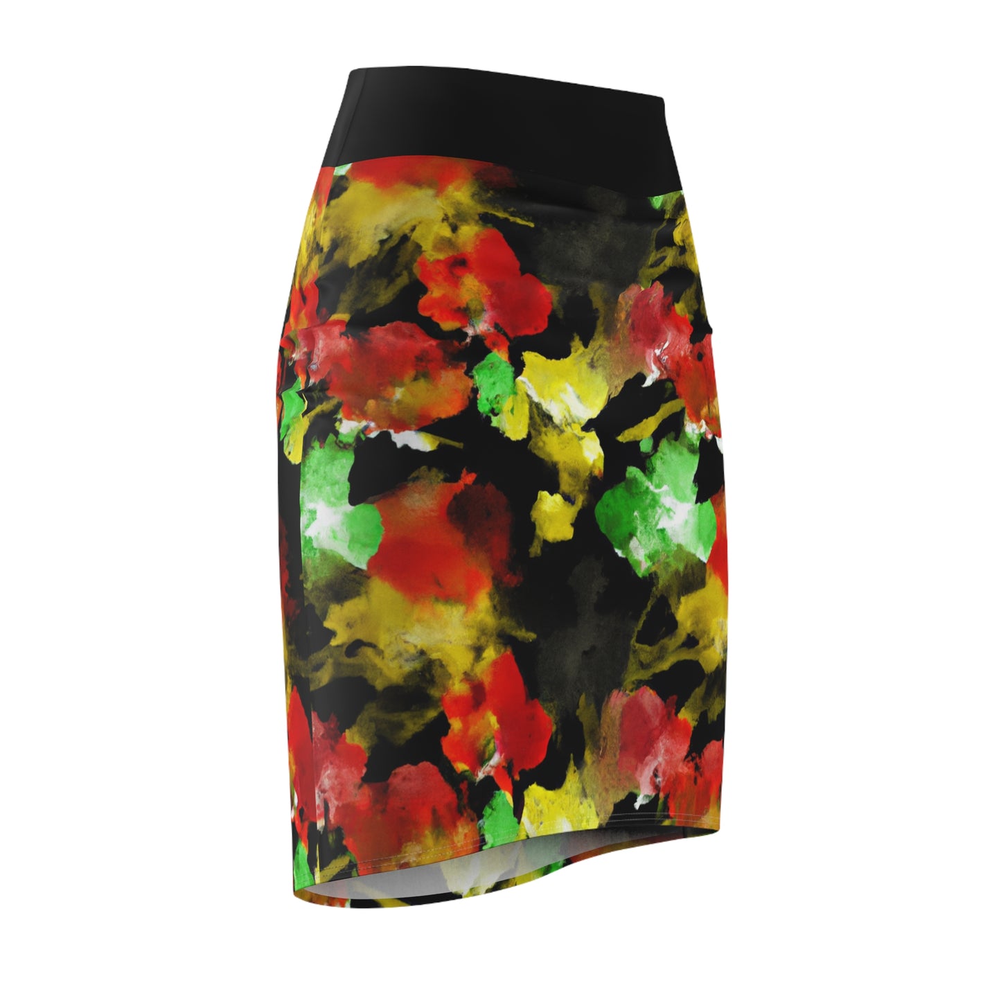 Floral Watercolor Black (RGYB) - AI Art - Women's Pencil Skirt