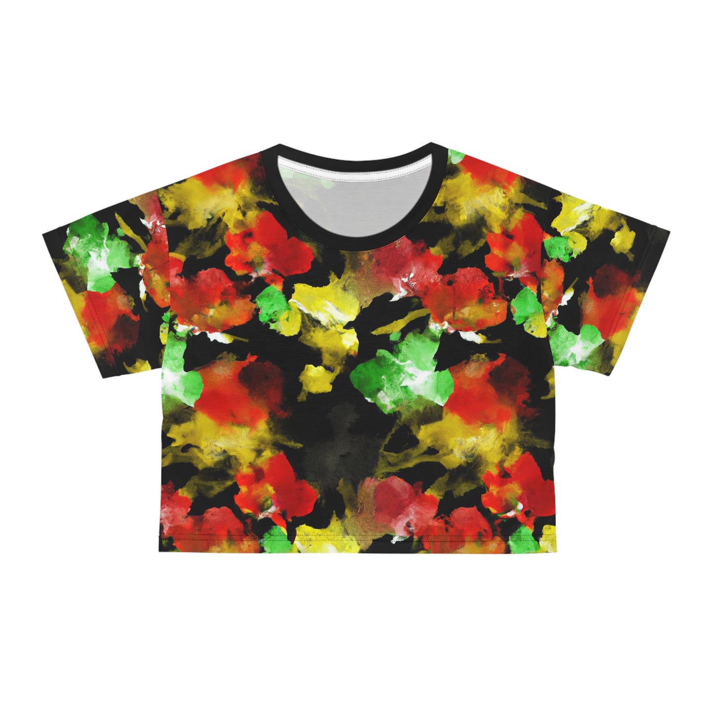 Floral Watercolor Black (RGYB) - AI Art - Crop Tee