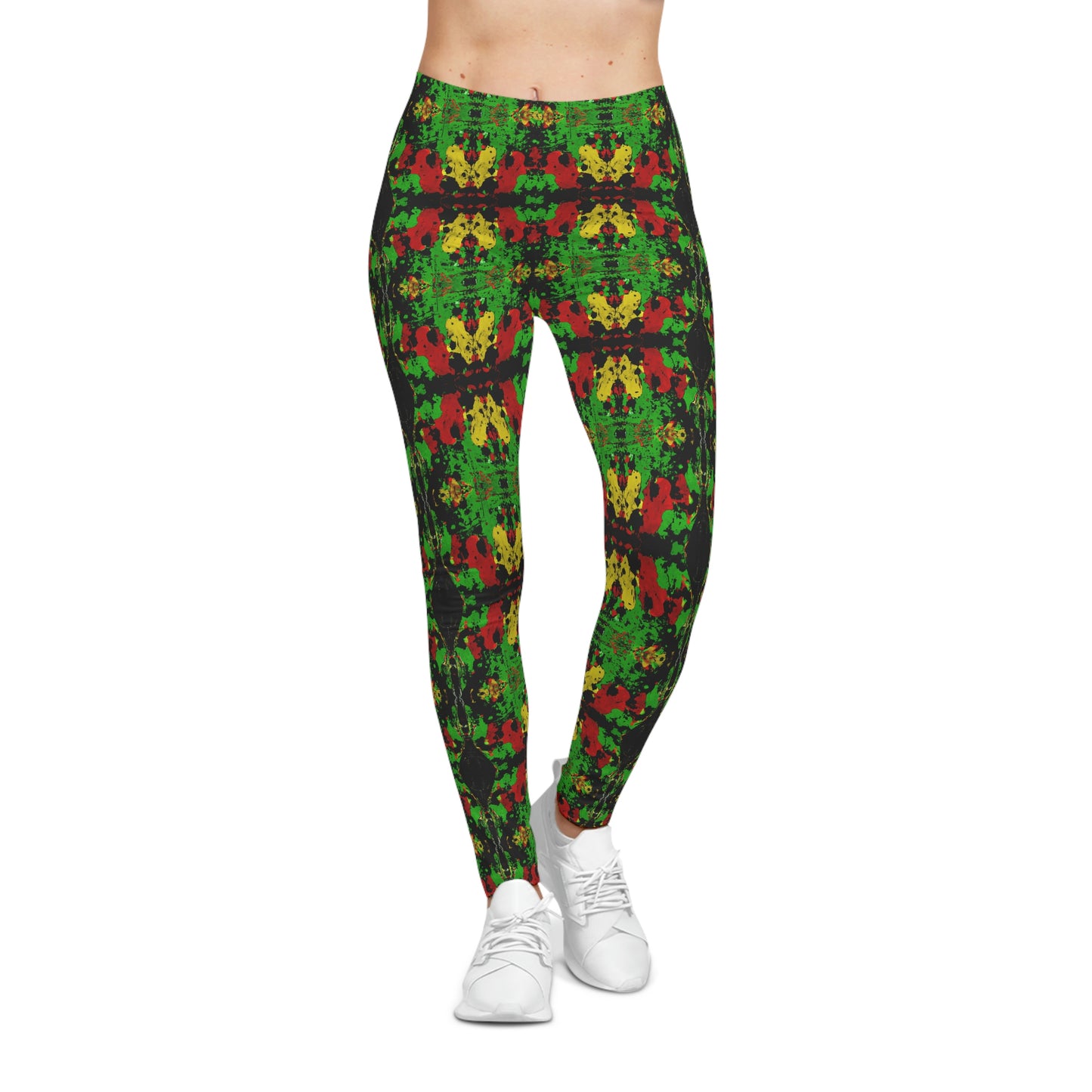 Rasta Paint Splatter Symmetry - AI Art - Women's Casual Yoga Leggings