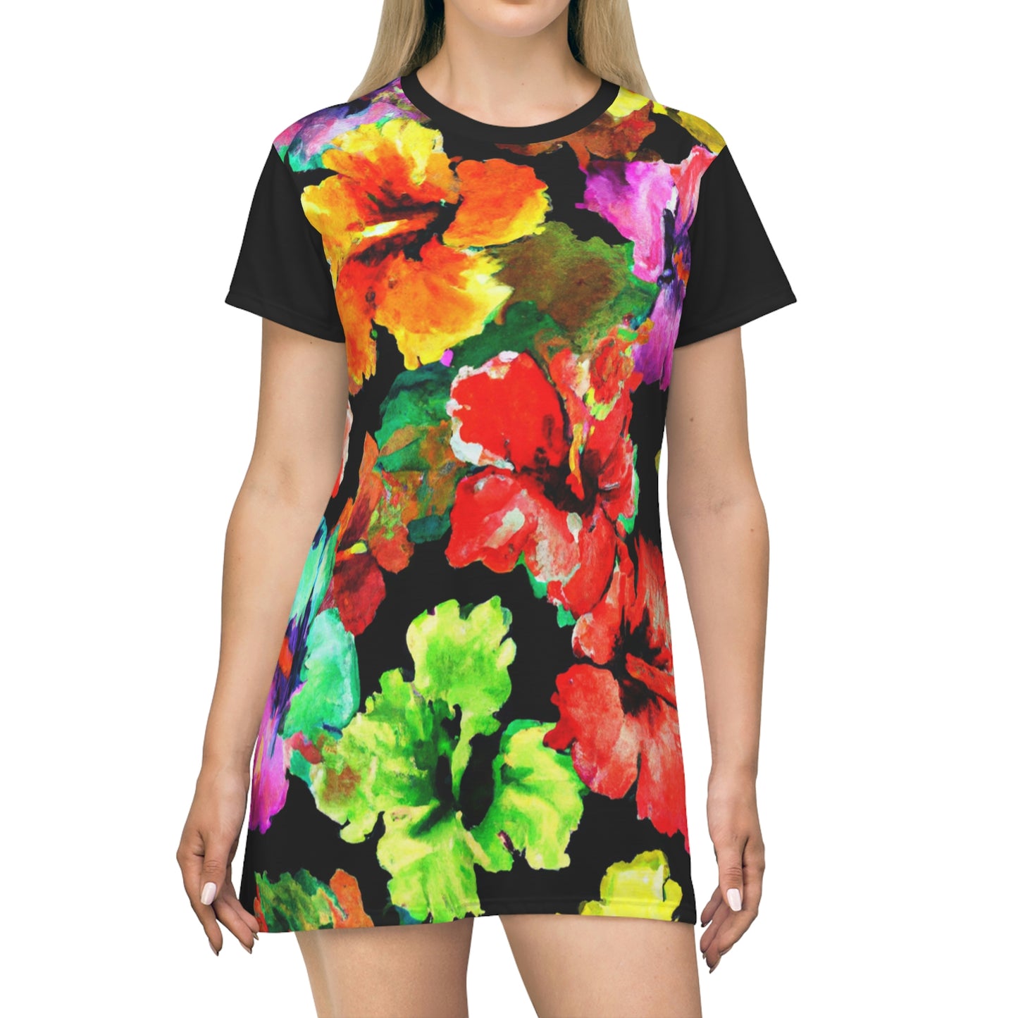 Hibiscus Watercolor 1 - AI Art - T-Shirt Dress