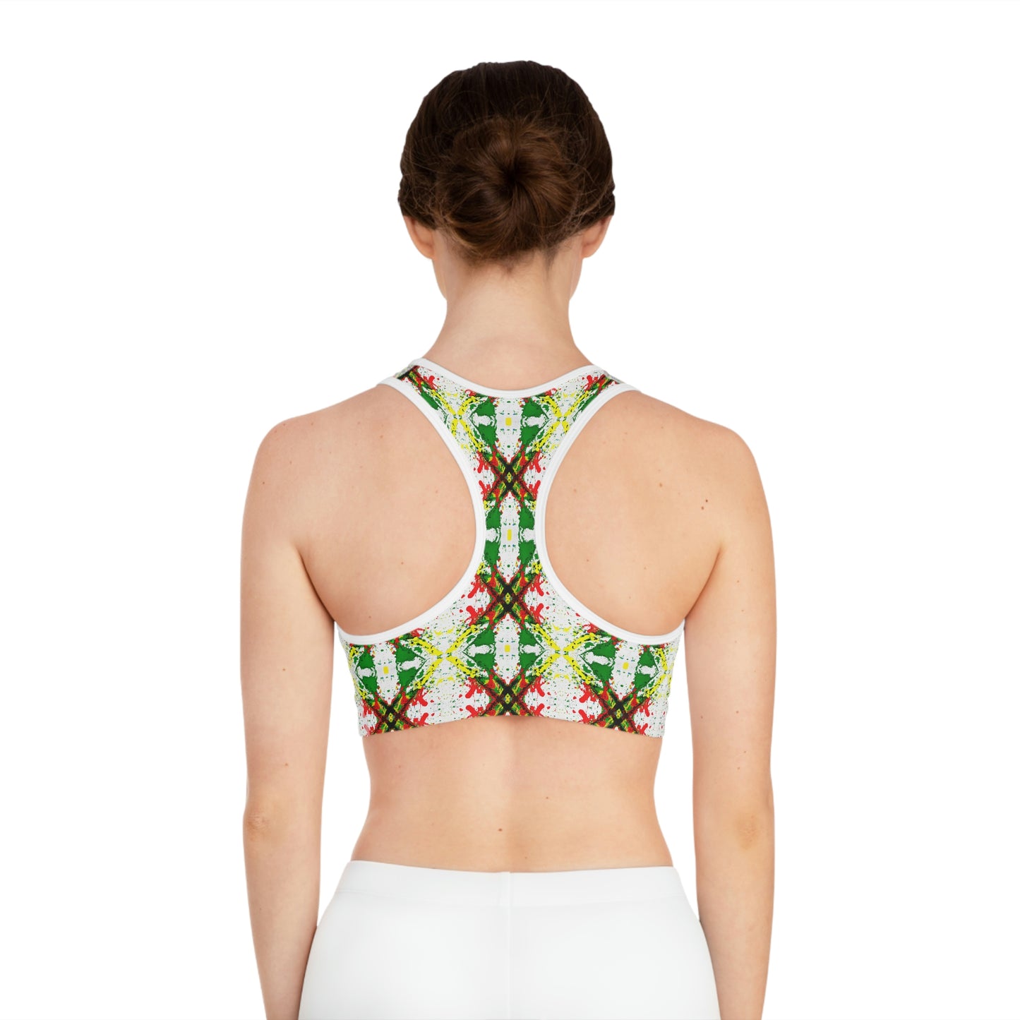 Rasta Paint Splatter Tic-Tac-Toe Pattern - AI Art - Sports Bra