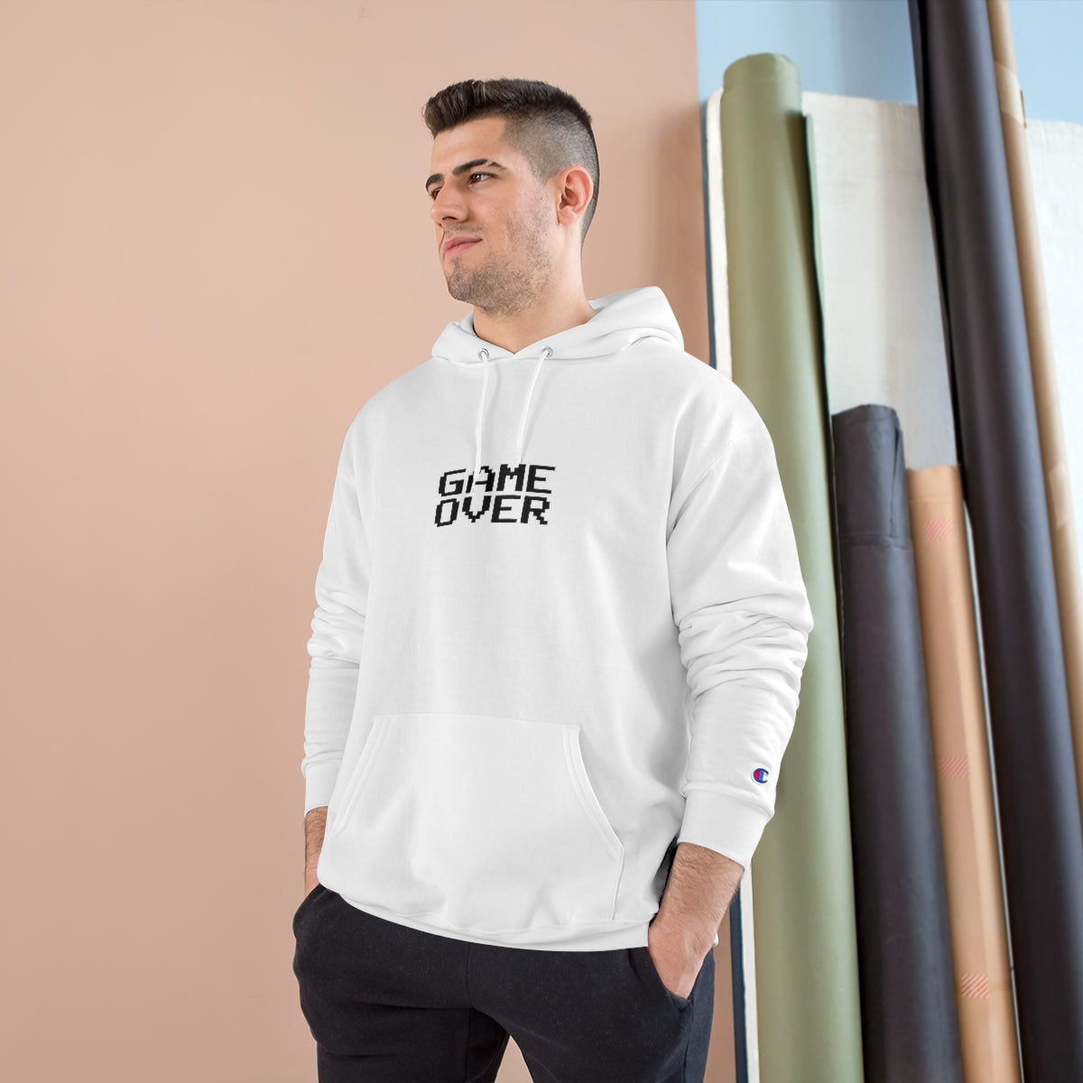 GAME OVER (8-bit) (stacked, caps) - Champion Hoodie