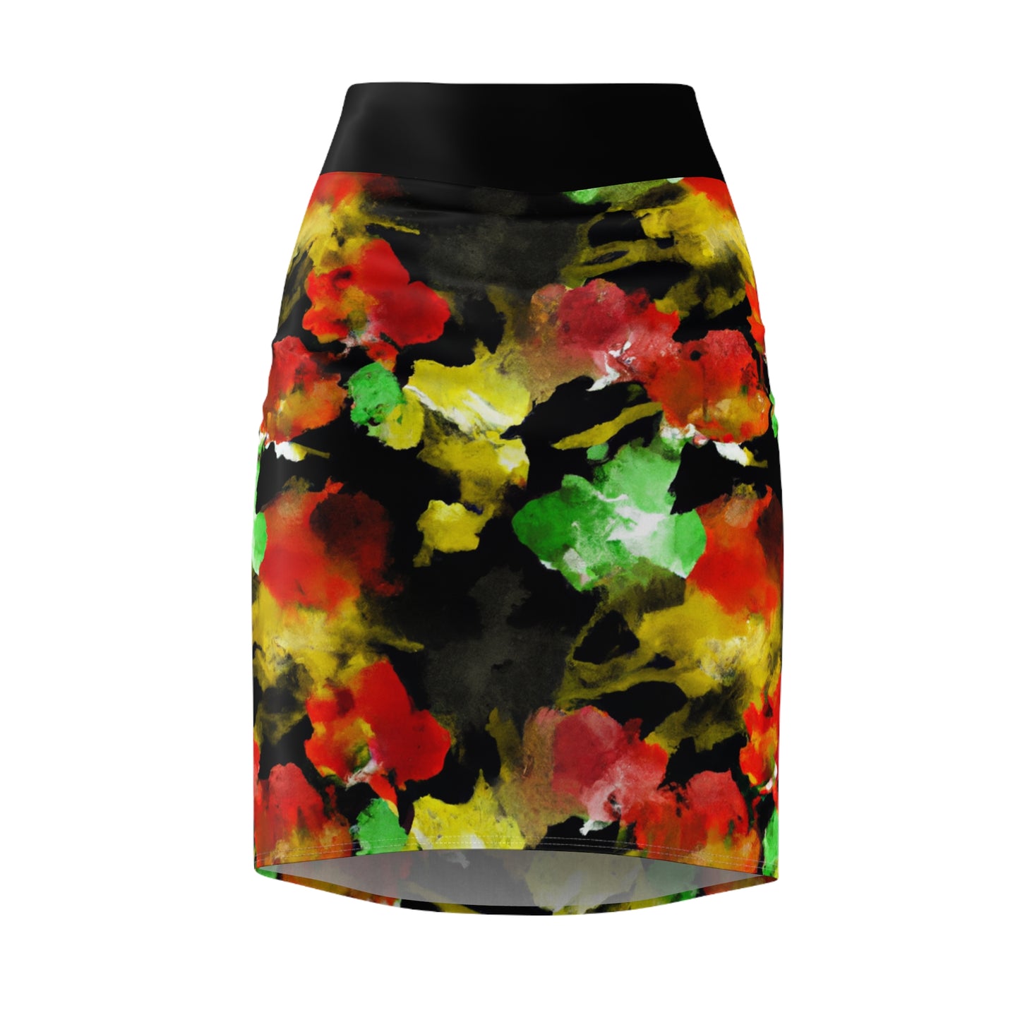 Floral Watercolor Black (RGYB) - AI Art - Women's Pencil Skirt