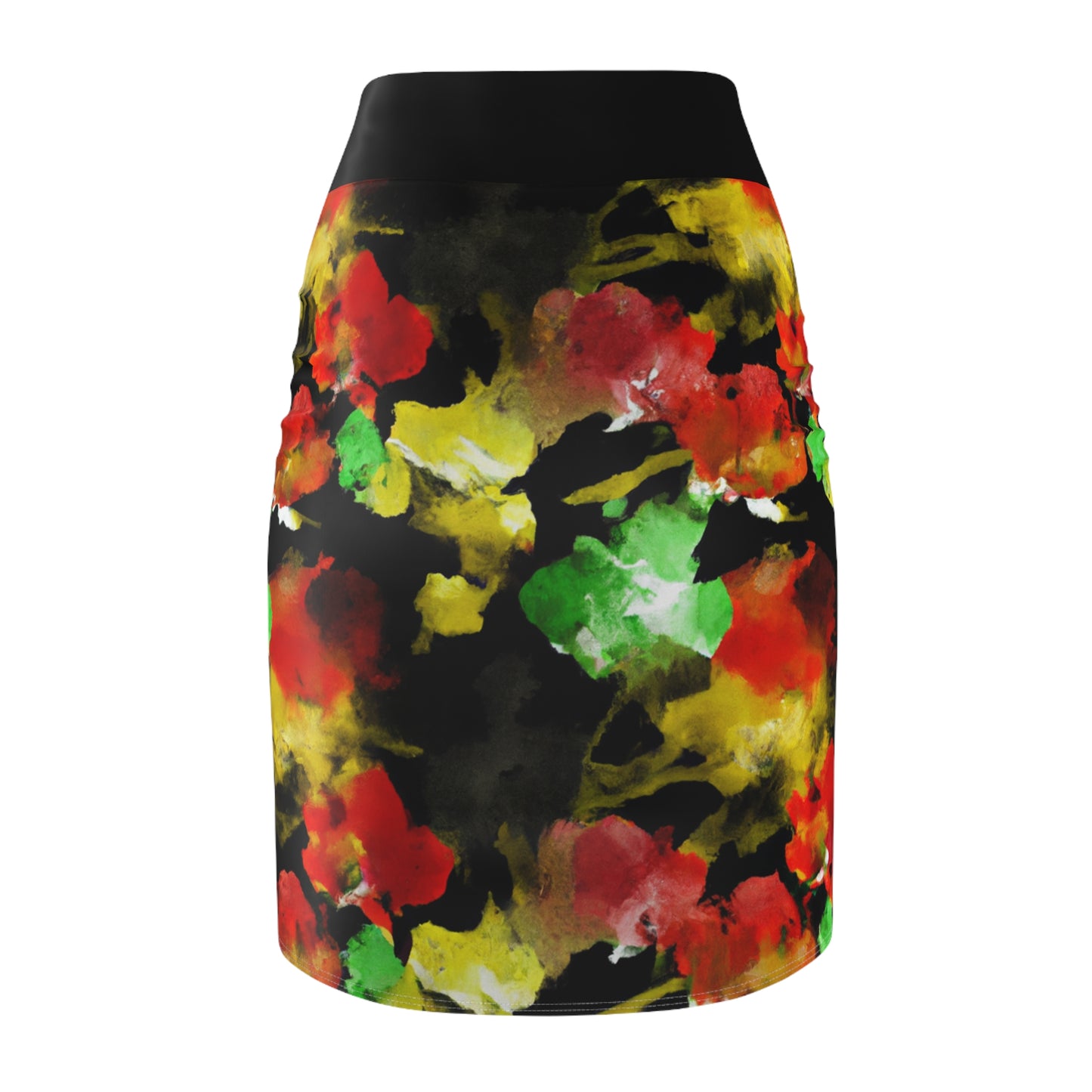 Floral Watercolor Black (RGYB) - AI Art - Women's Pencil Skirt