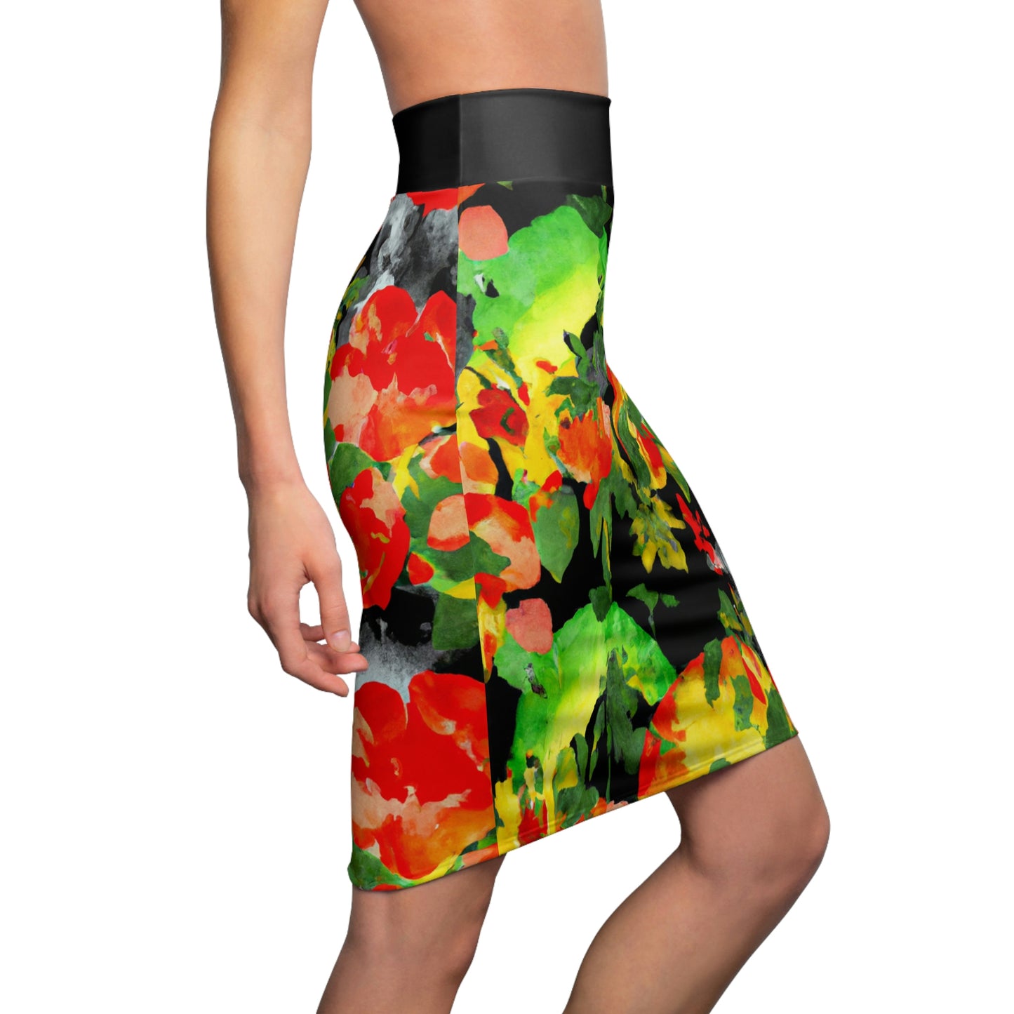 Peach Tree Watercolor - AI Art - Women's Pencil Skirt