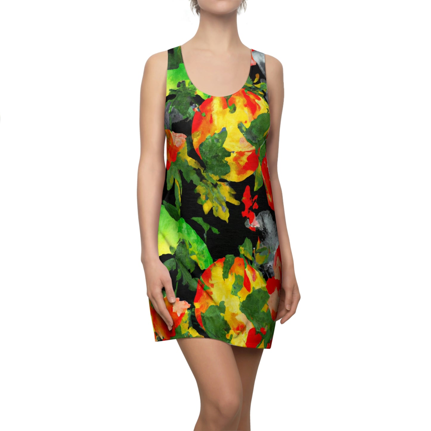 Peach Tree Watercolor - AI Art - Women's Cut & Sew Racerback Dress