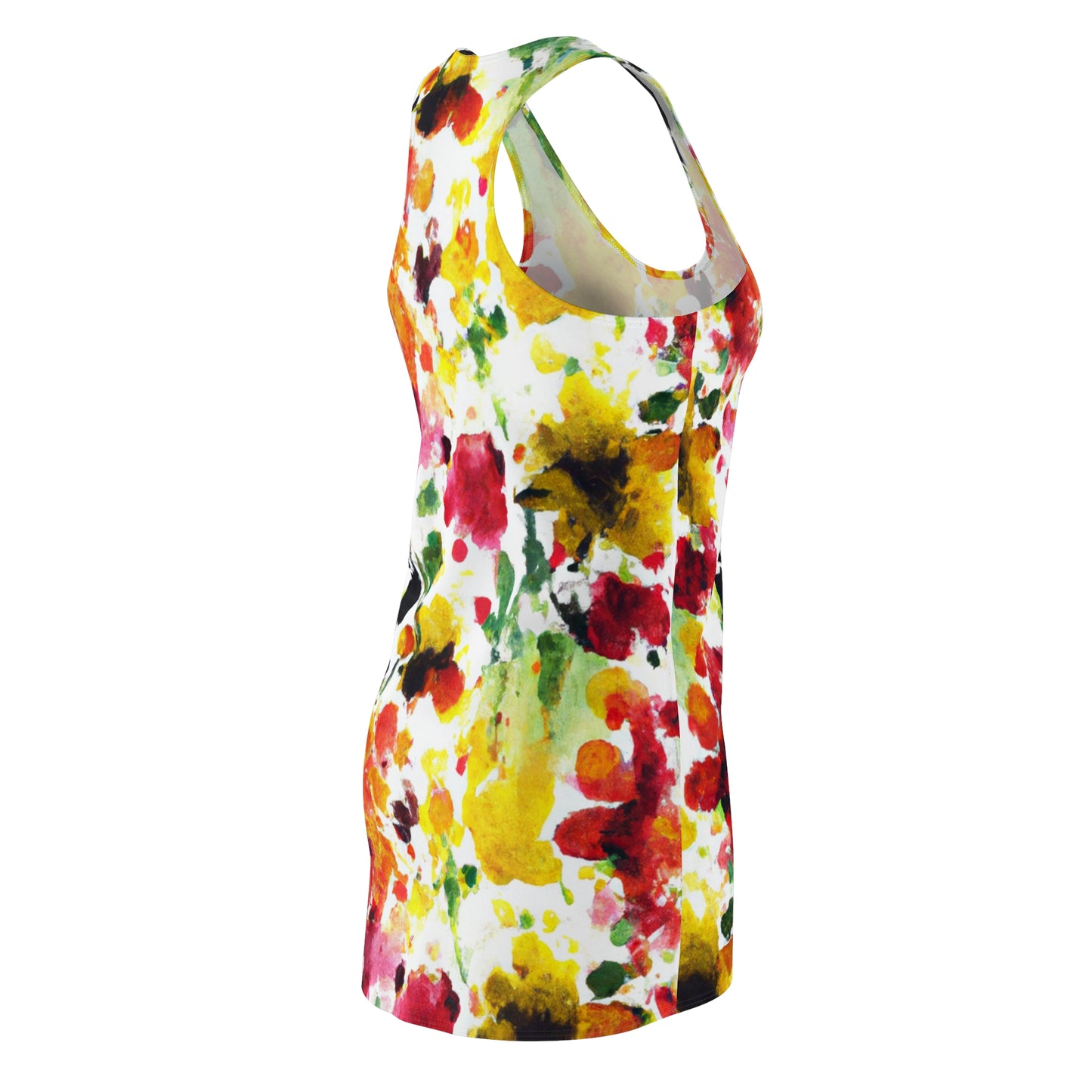 Floral Watercolor (RGYB) - AI Art - Women's Cut & Sew Racerback Dress