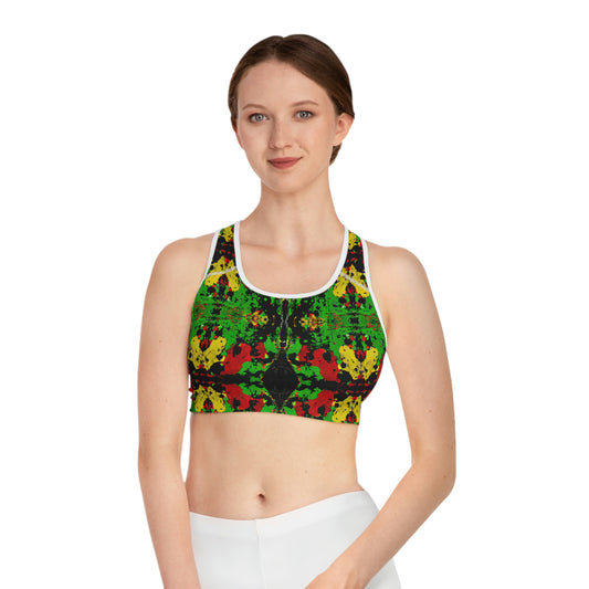 Rasta Paint Splatter Symmetry - AI Art - Sports Bra