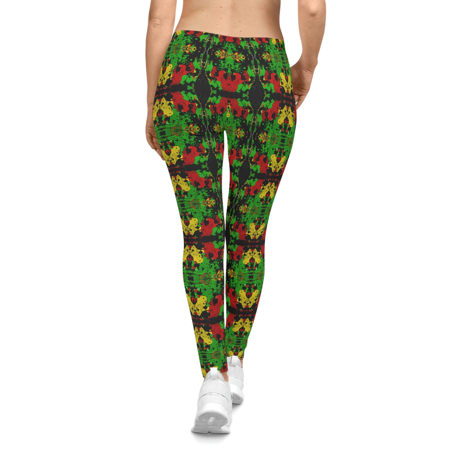 Rasta Paint Splatter Symmetry - AI Art - Women's Casual Yoga Leggings