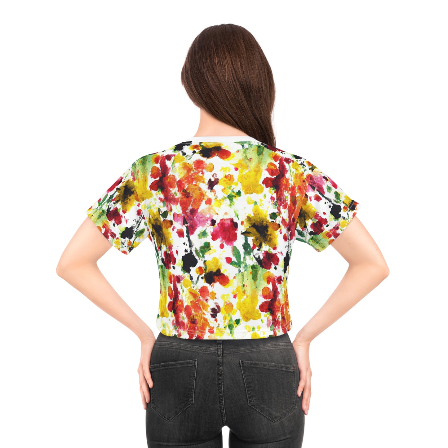 Floral Watercolor (RGYB) - AI Art - Crop Tee