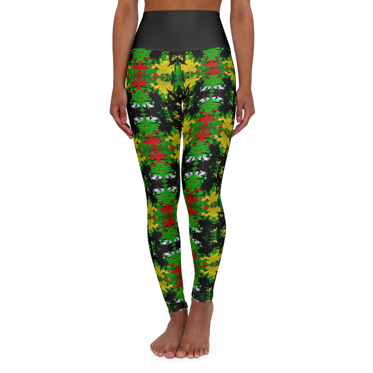 Rasta Star 1 - AI Art - High Waisted Yoga Leggings