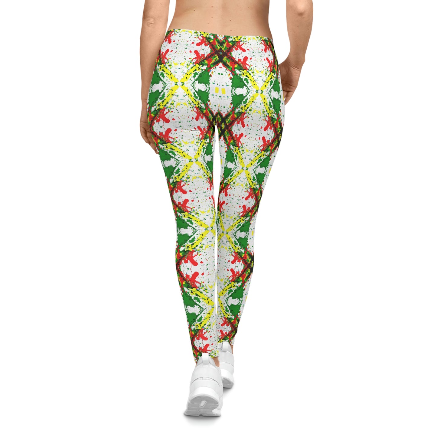 Rasta Paint Splatter Tic-Tac-Toe Pattern - AI Art - Women's Casual Yoga Leggings